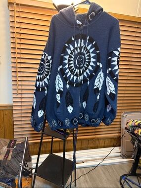 Navy Dreamcatcher Hooded Knit Sweater Full Zipper